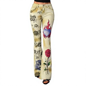 Jeans de Mujer Personalizados de Alta Calidad, Estampados, Corte Ajustado, Cintura Baja, Elásticos, Estilo Urbano - Product Image 3