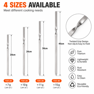 Multiple Sizes Pure Titanium <b>BBQ</b> Skewers <b>Portable</b> Flat Metal Grilling Sticks Reusable Barbecue Skewers for Outdoor Camping - Product Image 2