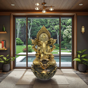 Grande Fonte Buda com LED Luz Elefante Deus Meditando a Índia Ganesha Resina Estátua Feng Shui Religioso Ornamento do Jardim - Product Image 5