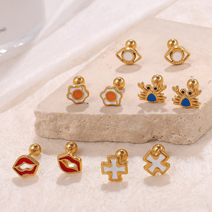 Cartoon Stud <b>Earrings</b> Zinc Alloy 18K Gold Plated For Women Irregular Shape Fashion Jewelry - Product Image 1