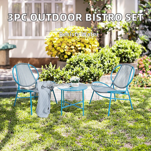 Ensemble bistrot de loisirs 3 pièces durable en rotin PE, design moderne pour appartement, jardin, terrasse, balcon – Table en acier et chaise en osier - Product Image 2