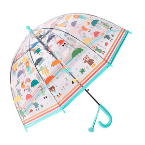 Promotion Cute Cartoon Transparent Fibre Bone Windproof Children's Straight Umbrella Travel for Kindergarten Boys Girls Treasure