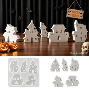 Moule <span class=keywords><strong>en</strong></span> silicone pour bougie Château d'Halloween Early Riser, pour la création <span class=keywords><strong>de</strong></span> décorations artisanales <span class=keywords><strong>en</strong></span> plâtre DIY, ornements <span class=keywords><strong>de</strong></span> maison fantôme à cinq étages et crânes effrayants - Product Image 1