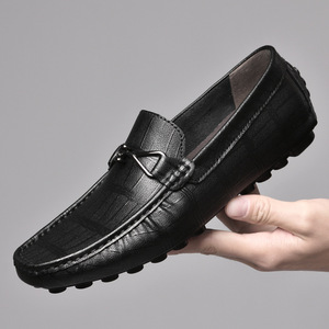 Mocassins en cuir véritable noir à bout rond, chaussures décontractées pour hommes, semelle intermédiaire confortable en EVA, semelle extérieure en caoutchouc, toutes saisons - Product Image 3