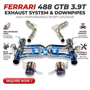 Sistema de Escape Completo Vortex Titanium Blue para Ferrari 488 GTB 3.9T con Tubos Delanteros X-Cross y Puntas Quemadas - Product Image 1