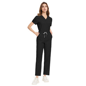 Pantalons longs unisexes en polyester et élasthanne avec logo personnalisé, col en V, manches courtes, fins, lavage à la main, uniformes de médecin et d'infirmière - Product Image 5