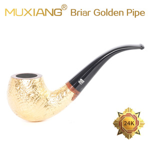 Briar Wood Golden Pipe Bent Type 9mm Filter Tobacco Pipe For Men Smoking Set - Product Image 3