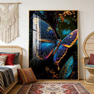 Decoración de Hogar de Lujo al por Mayor, Personalizable, Impresión HD de Mariposas, Arte Mural de Porcelana de Cristal, Murales LED - Product Image 5