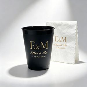 Gobelets jetables en plastique noir, or et blanc de 14 oz et 16 oz pour les fêtes de Thanksgiving, Noël, les mariages, les boissons, avec serviette, pour boire du vin - Product Image 1
