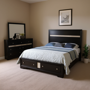 Set da camera matrimoniale tradizionale Matrix in legno nero con soluzione di archiviazione per l'arredamento della casa - Product Image 2