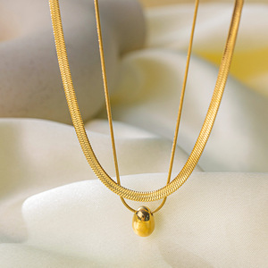 Modische exquisite Edelstahl-Schmuck kette mit goldenen Perlen Herzförmige Muscheln und tropfen förmigem Anhänger - Product Image 5