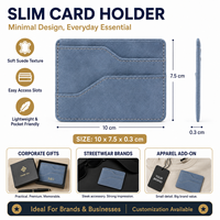 Dompet Kartu Kulit Suede Biru Modern untuk Pria Wanita, Tempat Kartu Saku Kompak dengan Desain Multi Slot Depan Belakang