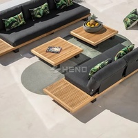 Canapé de jardin de luxe en teck pour hôtel et villa, ensemble de mobilier de patio extérieur en aluminium avec coussins imperméables, style décontracté