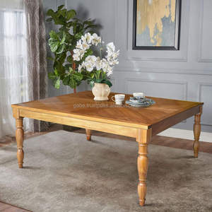 Big-sized, <b>solid</b> teak <b>wood</b> square dining <b>table</b>, featuring a natural gloss finish that radiates warmth and timeless elegance - Product Image 1
