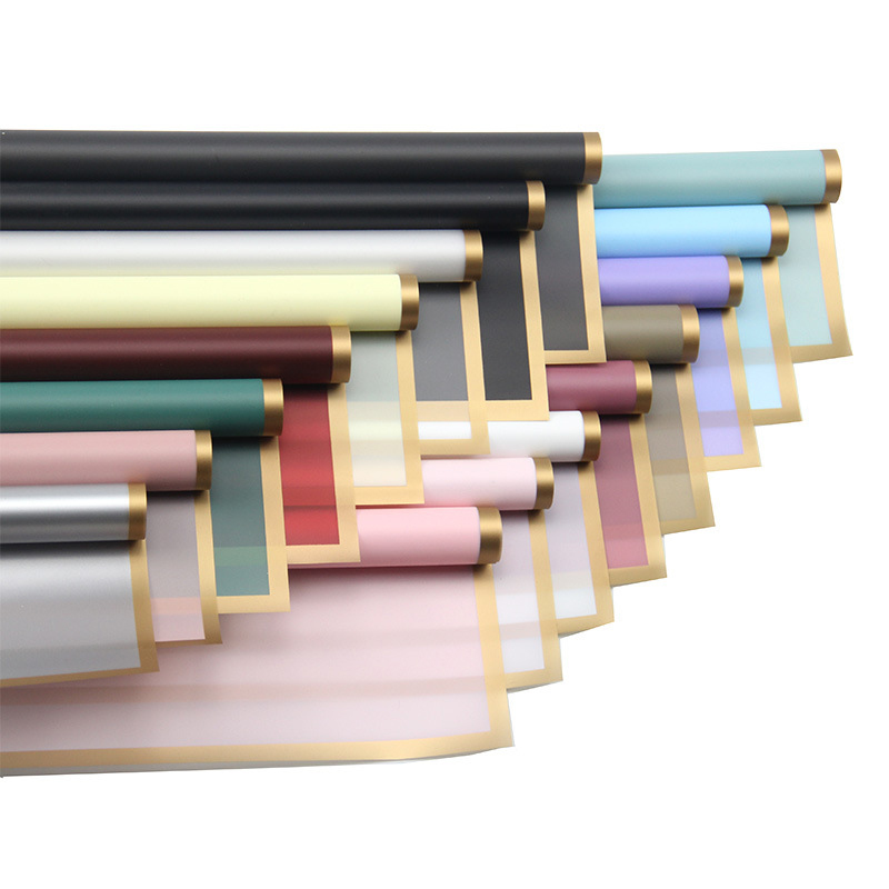 Оптовая продажа, пластиковая бумага с золотыми краями, оберточная бумага для цветов, водонепроницаемая упаковка, 20 листов в упаковке, оберточная бумага для цветов