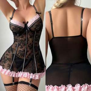 H3960 Robe Babydoll en Dentelle Pure à Contraste, Ensemble de Lingerie Sexy avec Armatures, Pyjama Sexy pour Filles, Nuisette Érotique pour Filles - Product Image 2