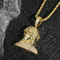 Promotion Collier Visage de Jésus entièrement serti de zircone plaqué or Couronne d'épines Pendentif religieux Hip Hop pour Hommes Collection