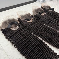 Wig Rambut Asli Vietnam Deep Wave Curly Tanpa Lem HD Invisible Lace Frontal untuk Wanita Kulit Hitam, Wig Rambut Manusia Pre Plucked dari Vendor Wig
