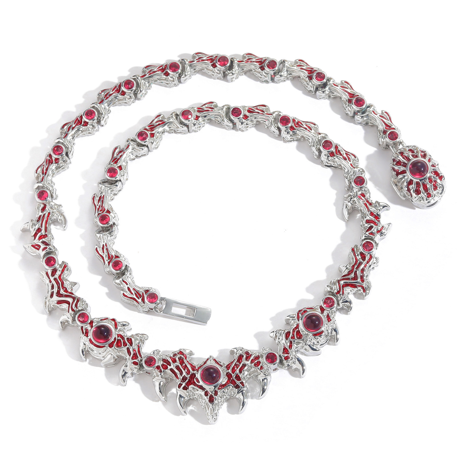 New 14mm Spiked Parasitic Red Eyes Thorns Iced Out Necklace