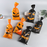 Paquet de bonbons d'Halloween Emballage de cadeau de vacances Couleur orange Ruban imprimé Zip OPP Sac en plastique à poche plate