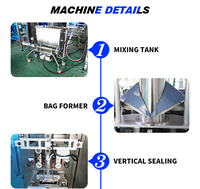 Machine d'emballage automatique de sauce tomate avec trémie mélangeuse pour ketchup, sauce chili, sauce pâtes, sauce barbecue, et autres sauces liquides et pâtes.