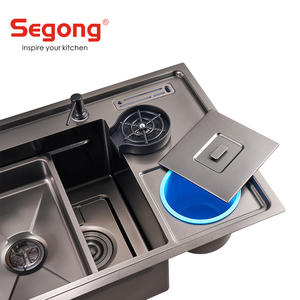 Évier <span class=keywords><strong>de</strong></span> <span class=keywords><strong>cuisine</strong></span> moderne, populaire, fonctionnel, grand, à cuve unique, 100x53cm, fait à la main, avec robinet, distributeur <span class=keywords><strong>de</strong></span> savon, lave-gobelet, poubelle - Product Image 6