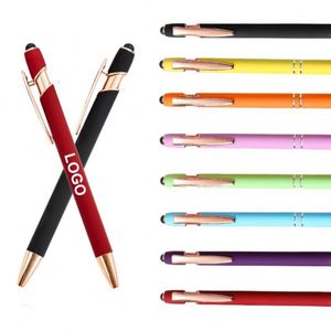 ปากกาโลหะสีดำคุณภาพสูง สลักเลเซอร์โลโก้ส่วนตัว สำหรับโปรโมชั่น ของขวัญ ปากกาสไตลัสแบบสัมผัส ปากกาลูกลื่นธุรกิจแบบกำหนดเองได้ - Product Image 1