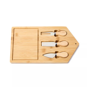 Ensemble de planches à fromage en bambou avec couteau, fourchette et cuillère 40x25cm antidérapant et antibactérien pour servir le fromage - Product Image 1