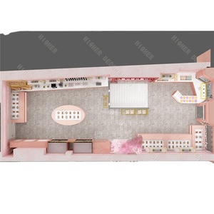 Comptoir de présentation de pâtisseries rose esthétique Millennial, finition mate rose blush, mobilier de boulangerie - Product Image 1