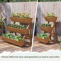 Planter bed kayu klasik 3 tingkat dengan lubang drainase untuk penggunaan dalam/luar ruangan, ukuran kecil untuk bunga/sayuran/tanaman