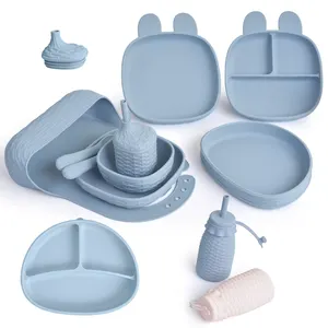 All'ingrosso Bpa Free Baby Placemat Cup Eco Kids piatti cucchiaio piatti in Silicone set di alimentazione per piatti in Silicone per ciotola di aspirazione del bambino