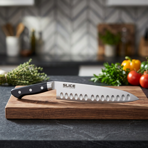 Cuchillo de Chef Profesional de Acero Inoxidable con Hoja Ondulada y Borde Dentado, Mango de Plástico, Diseño Ambidiestro, Seki Japón, 24 cm - Product Image 3