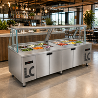 Équipement de cantine de restaurant sur mesure en acier inoxydable, réfrigérateur sous comptoir à double compresseur, comptoir de préparation de salades de 2,4 m de longueur
