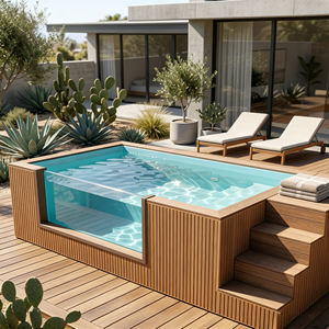 Piscina de Acrílico y Vidrio Personalizada de Fábrica con Cascada, Luz LED y Marco de Madera para Jardín, Spa y Natación - Product Image 4