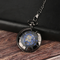 Vintage Black Roman Number Steampunk Main Vent Mécanique Squelette Montre de Poche pour Hommes Cadeau