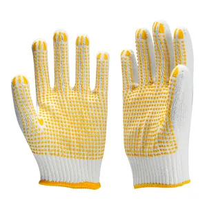 Pvc Dotted Cotton Knitted Working Gloves Coated With Pvc Dots On Palm Hand Protection At Work