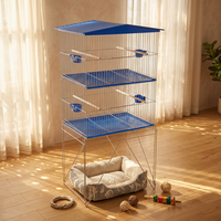 Volière multi-niveaux surélevée pliable avec support en fer, plateau en plastique facile à nettoyer, cloison amovible, habitat pour petits animaux