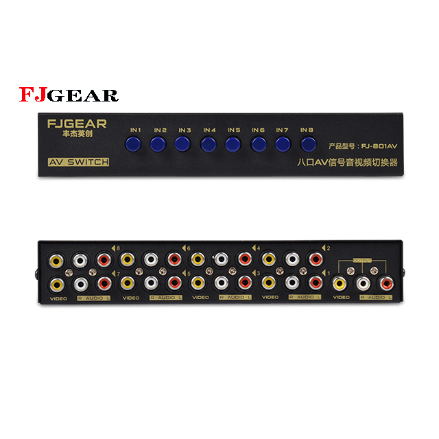 FJGEAR 8 Input RCA AV Switch Box | Composite Video & Stereo Audio Selector for Multiple Legacy Devices