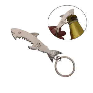 H350创意礼品多功能金属啤酒开瓶器钥匙圈不锈钢鲨鱼形钥匙扣啤酒开瓶器