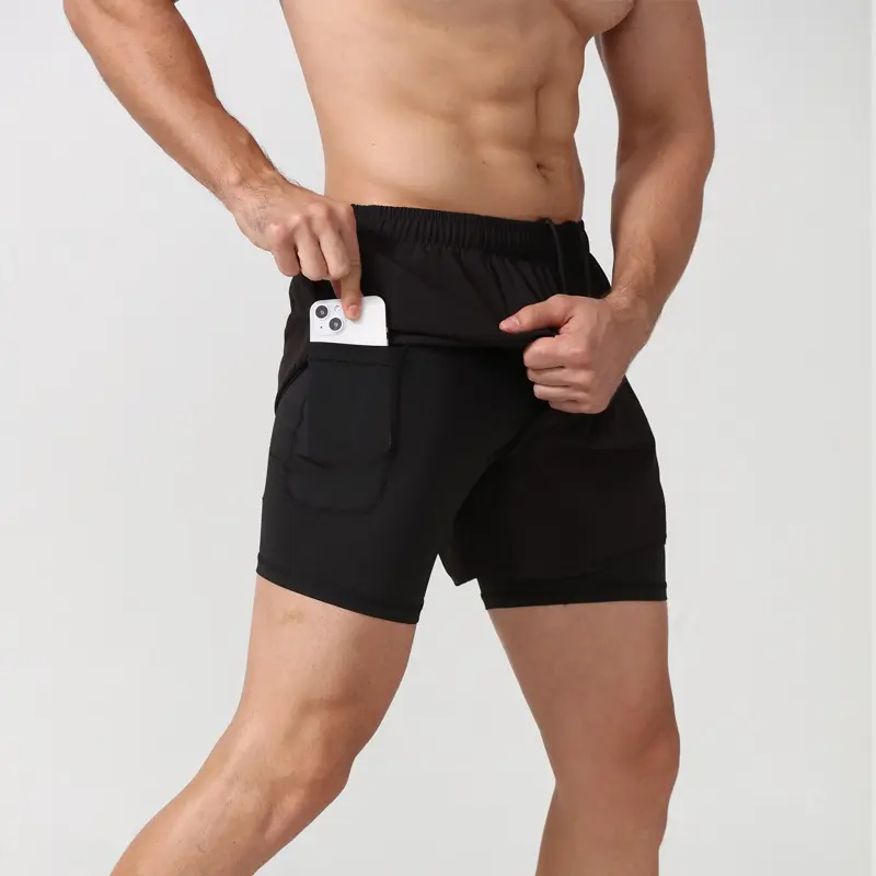 Custom Dry Fit 2 In 1 a doppio strato In maglia da uomo pantaloncini da uomo a compressione Sportswear Gym Running allenamento da ginnastica pantaloncini da uomo