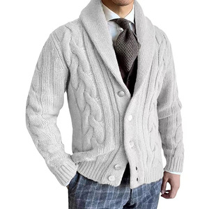 Cardigan en tricot torsadé pour homme, col châle, manches longues, boutonné devant, ouvert devant, automne-hiver - Product Image 1