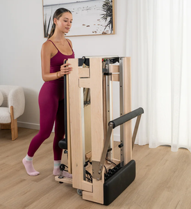 Equipo de cama plegable <span class=keywords><strong>Stott</strong></span> portátil de gimnasio de alta calidad, reformador plegable de roble metálico, estudio de <span class=keywords><strong>Pilates</strong></span>, reformador de <span class=keywords><strong>Pilates</strong></span> a la venta - Product Image 3