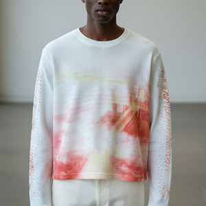 XINSHENG Produttori di Abbigliamento Streetwear, T-shirt Oversize da Uomo con Grafica a Nido d'Ape, Manica Lunga - Product Image 1