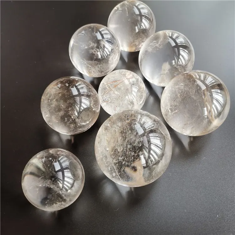 クリスタルボール天然岩透明水晶石球ホワイト