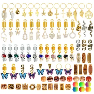 Assorted Styles Metal Hair Charms Loc Hair Jewelry Rings Cuffs Plastic Pony Beads for Dreadlocks Braids Accessories Decoration