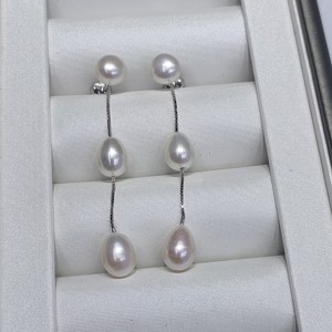 Dual-Purpose New Style 925 Sterling <strong>Silver</strong> Drop <strong>Long</strong> Chain Pearl <strong>Earrings</strong> 7-7.5mm Freshwater Rice Bead for Anniversary Party - Product Image 6