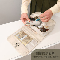 Sac de toilette isotherme en Oxford bleu avec fermeture éclair personnalisée 2025, sac de voyage enroulable pour salle de bain, organisateur de pinceaux de maquillage