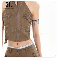 LARSUR Custom Factory Y2K Distress Wide Leg Baggy Cargo Jeans et Veste sans manches Denim Set Two Piece Jeans Set for Ladies