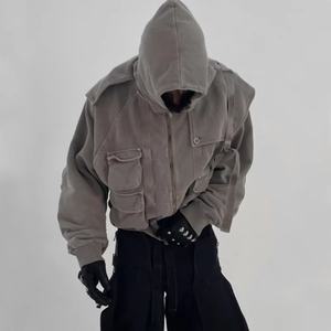 Sweat à capuche pour homme de haute qualité, délavé à l'acide, 100% coton, tissu denim, fermeture éclair intégrale et motif imprimé, style zippé - Product Image 3