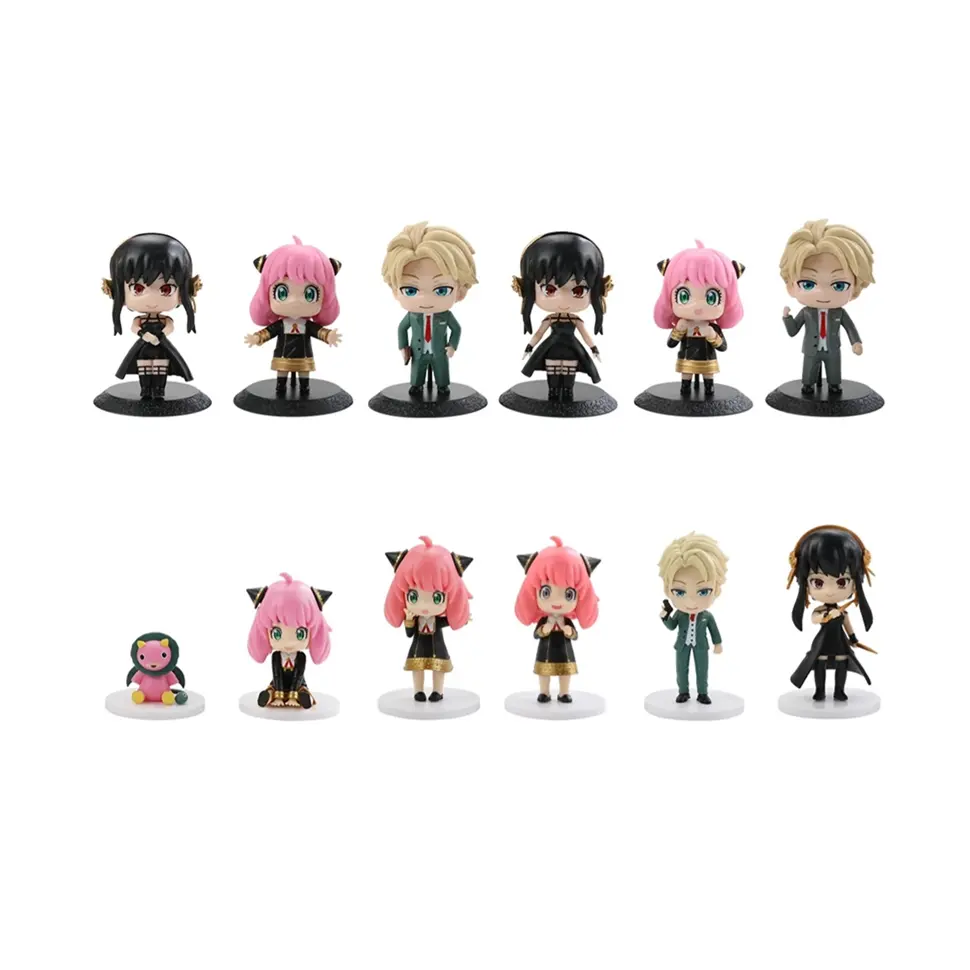 Figuras de acción 6 unids/set X Family PVC Anya Twilight Yor Forger Chibi Anua figura de Anime con figura Base modelo de juguete para niños